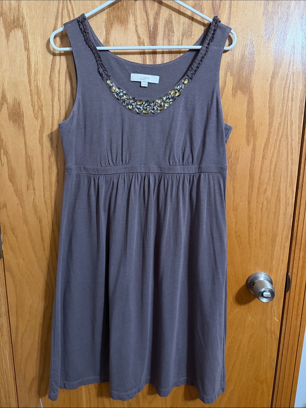 LOFT Brown Embellished Scoop-Neck Midi Dress